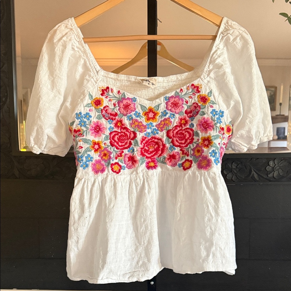 Savanna Jane White Blouse with Floral Embroidery